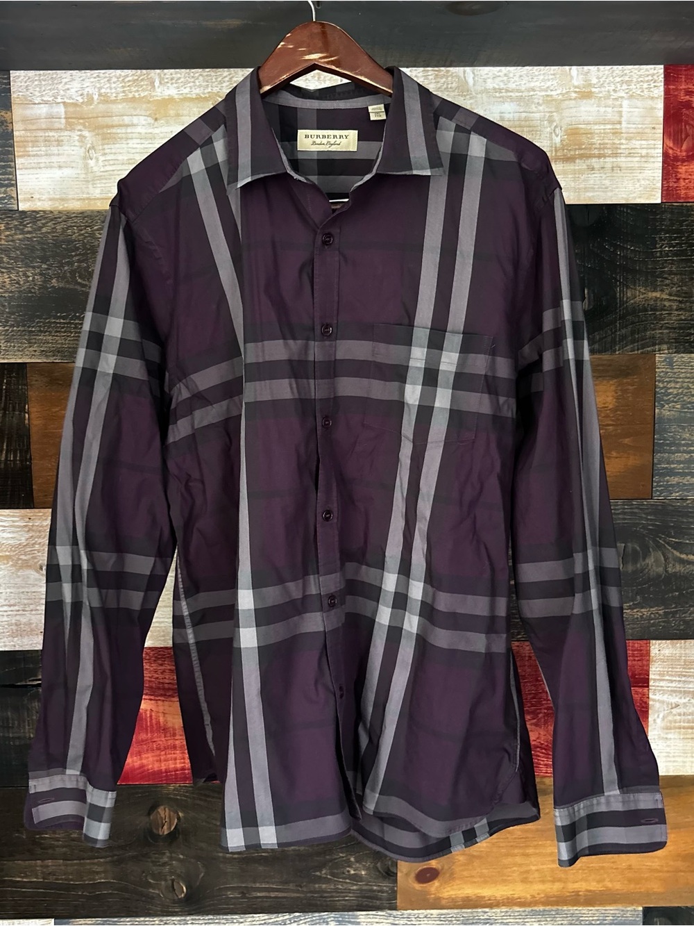 Burberry Men's Purple Plaid Button-Down Shirt Nova check XXL